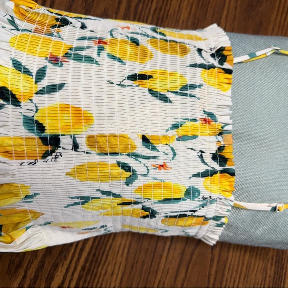 H&M Lemon Print Smocked Sundress White Yellow Sleeveless S Bonus earrings NWT - Picture 10 of 16
